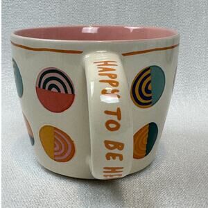 Opalhouse "Happy To Be Here" Mug Vintage Spotted Colorful Art Deco Pattern